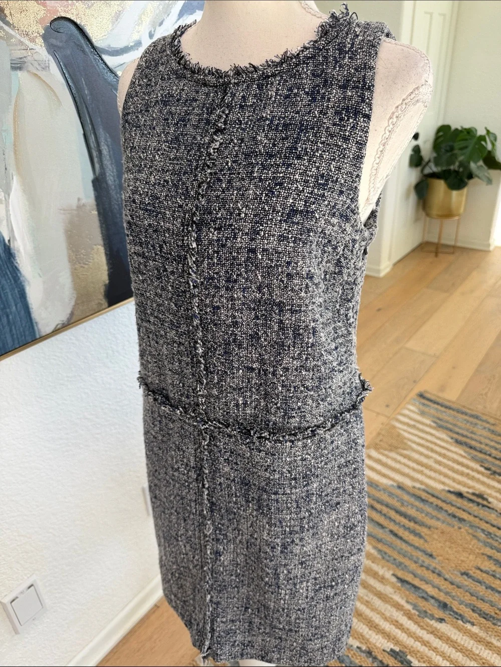 Michael Kors Navy & White Tweed Sleeveless Shift Dress Size 4 Work/Office Dress